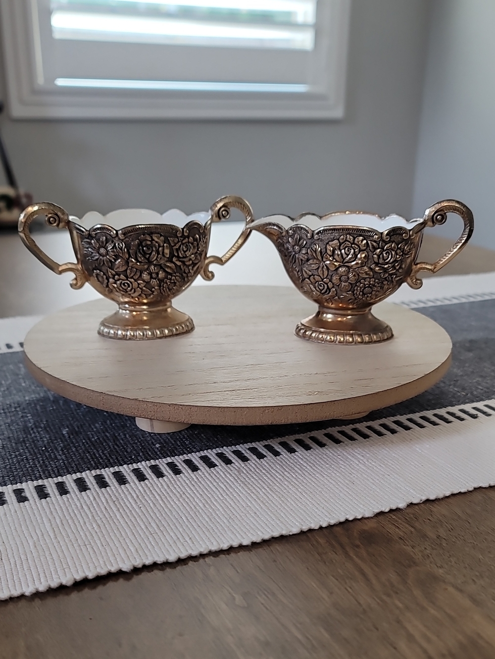 Vintage Himark Japan Gold Tone Cast Metal/Enamel Creamer & Open Sugar